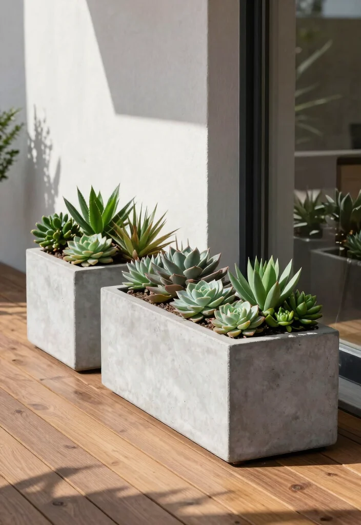 15 Planter Box Design Ideas for Porches With No Garden Space - 15. Minimalist Concrete Planters 1