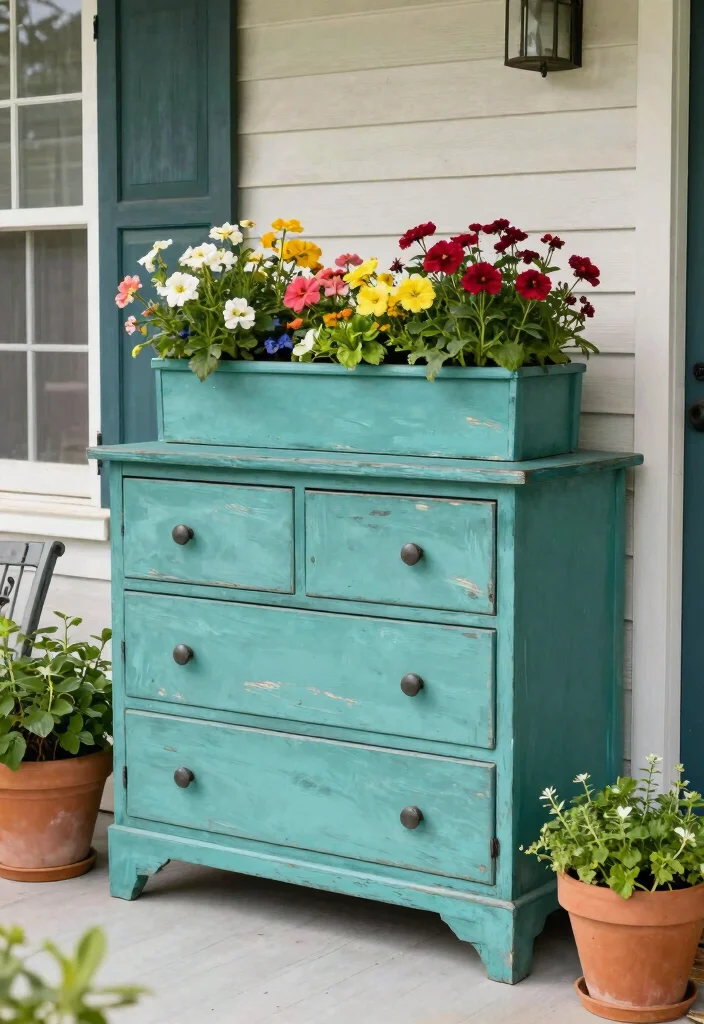 15 Planter Box Design Ideas for Porches With No Garden Space - 6. Repurposed Furniture Planter 1