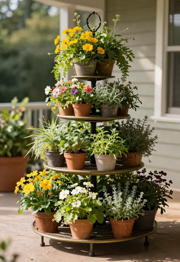 15 Planter Box Design Ideas for Porches With No Garden Space - 9. Tiered Plant Stand 1