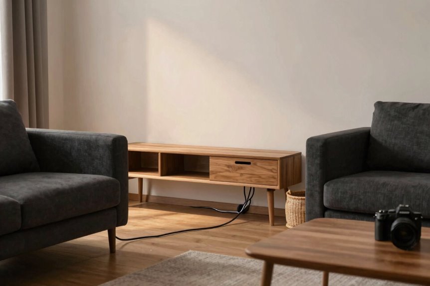 10 Tips to Decorate Your Apartment Living Room 9 cord management for calm space