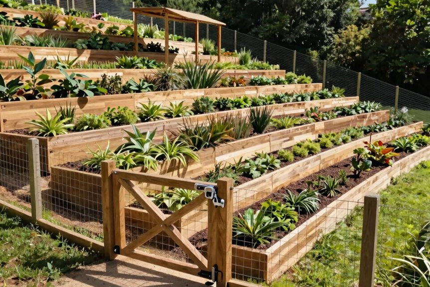 How to Build Raised Garden Beds on a Slope in 10 Steps 11 deer fence with wheelbarrow gate