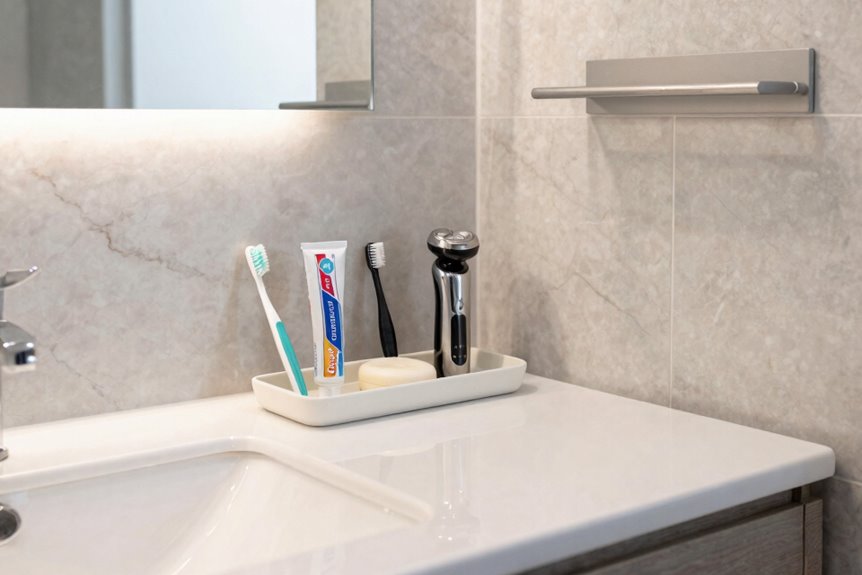 5 Ways to Get More Counter Space in a Small Bathroom 2 five items clear bathroom counter