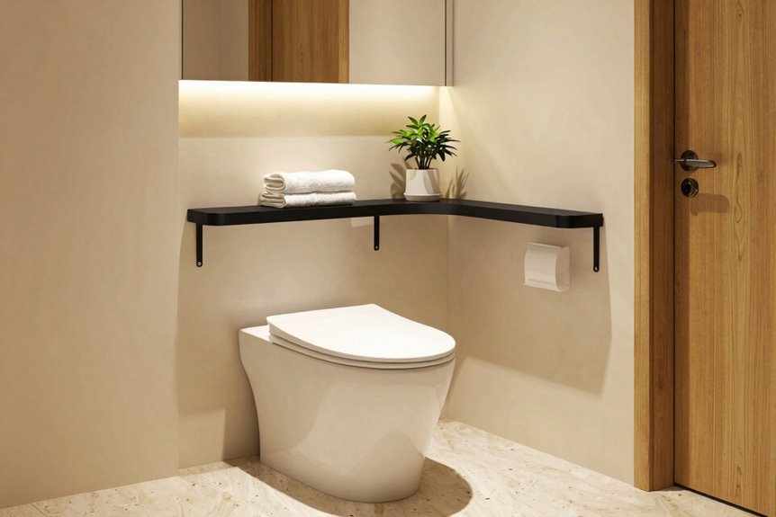 10 Smart Ways to Maximize Bathroom Space 6 floating shelves above toilet door