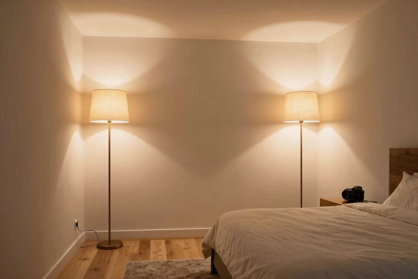How to Light a Bedroom With No Overhead Lighting—A Complete Guide 2 floor lamps bounce warm ceiling glow