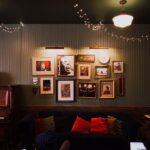 gallery wall behind sofa setup