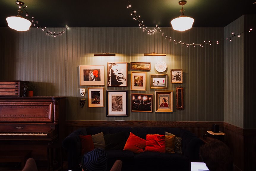 gallery wall behind sofa setup