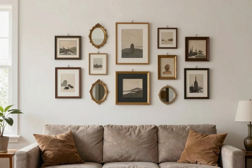 How Do You Create a Gallery Wall Behind Your Sofa? 11 hang wall with non drill approach tape arrange adjust