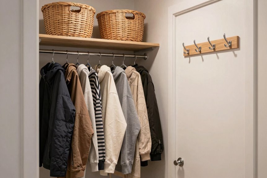 10 Ways to Store Lots of Clothes in a Small Space 4 hooks by door versatile affordable