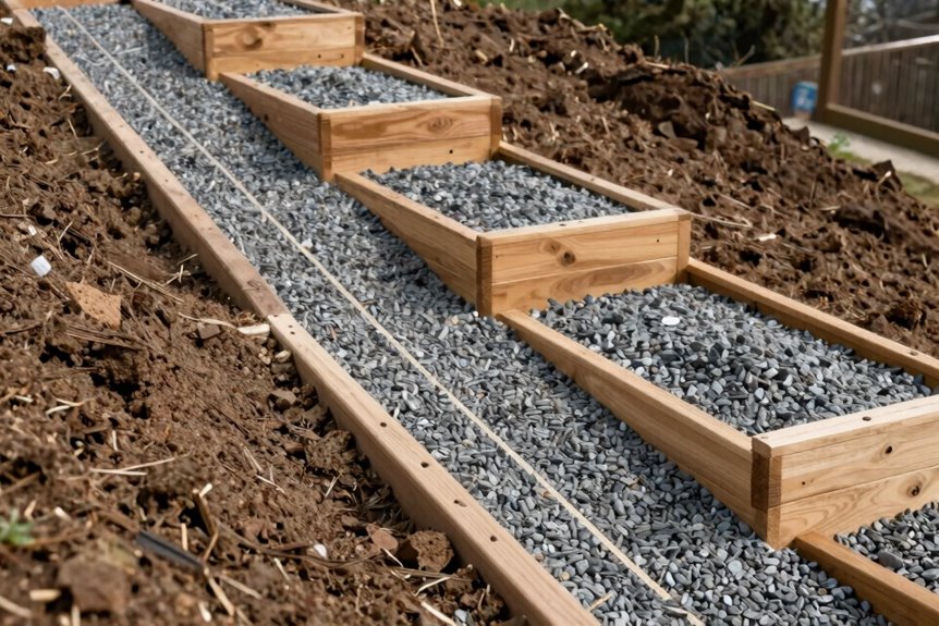 How to Build Raised Garden Beds on a Slope in 10 Steps 7 long level trench with gravel drainage