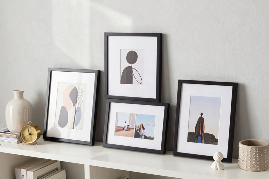 10 Small Home Decor Pieces for Shelves That Elevate Any Room 8 mini frames at varied heights