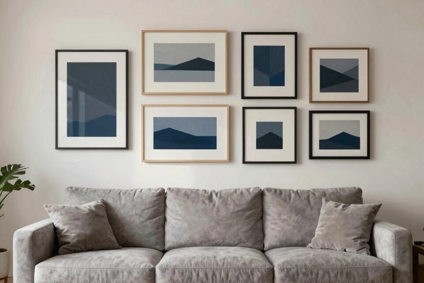 How Do You Create a Gallery Wall Behind Your Sofa? 4 palette ties sofa and art together