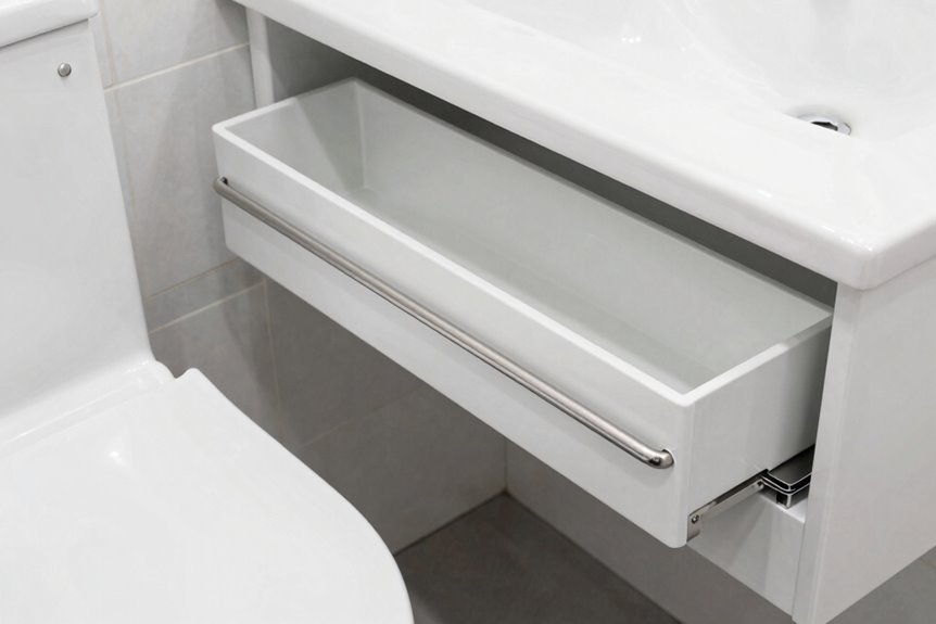 5 Ways to Get More Counter Space in a Small Bathroom 5 slim rolling cabinet fits narrow gap