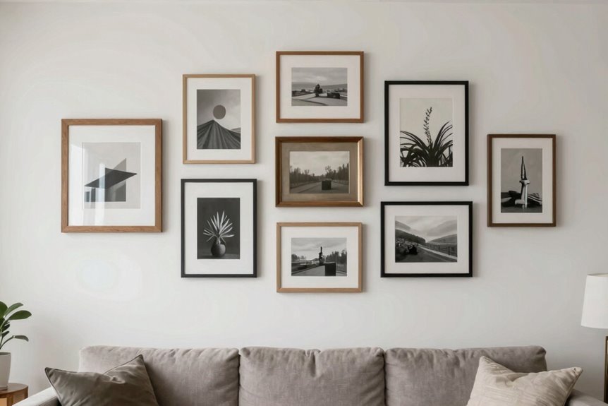How Do You Create a Gallery Wall Behind Your Sofa? 9 space pieces 2 inches apart planning growth