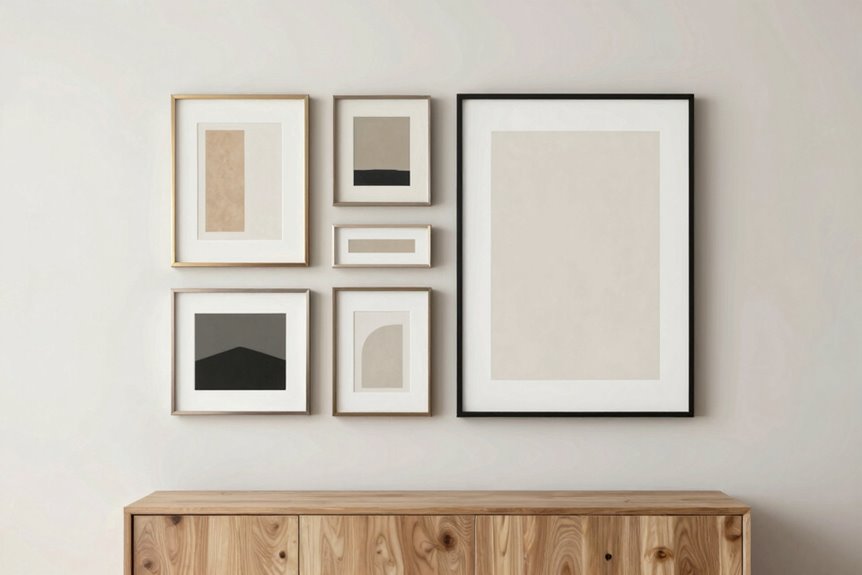 stack vertical art above low credenza