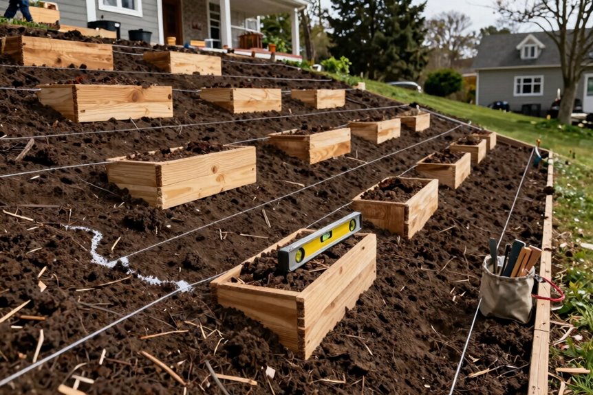 How to Build Raised Garden Beds on a Slope in 10 Steps 5 stakes strings level layout