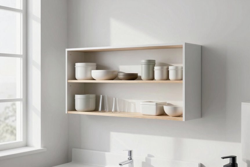 5 Ways to Get More Counter Space in a Small Bathroom 3 white tall above toilet storage