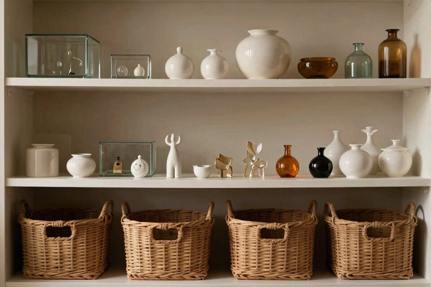 10 Small Home Decor Pieces for Shelves That Elevate Any Room 6 woven and glass storage harmony