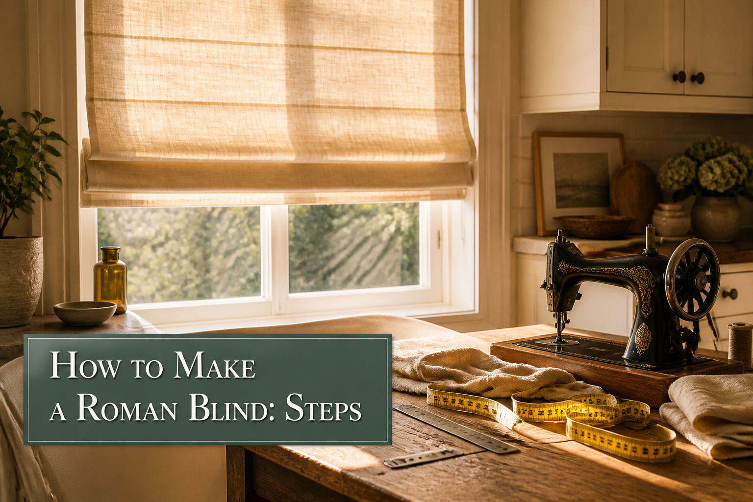 Interior of a home featuring an inside mount Roman blind on a window.