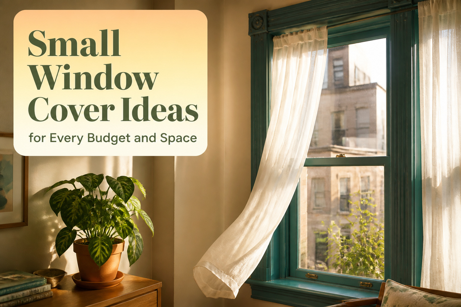Collage of various small window cover ideas and designs.