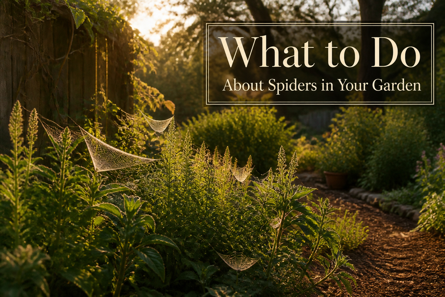 A tidy garden with various plants and a clear path.